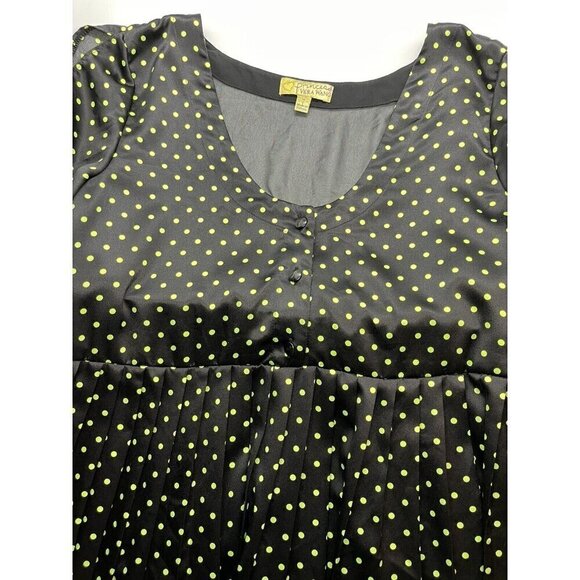 Princess Vera Wang 7 Tunic Top Dress Pleated Black Green Polka Dots Sheer Back - Picture 6 of 8